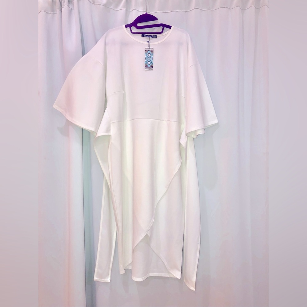 White Boohoo Bell Sleeve Dress
